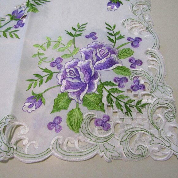 34" x 34" Lilac Spring Floral Embroidered Table Cover - Picture 2 of 11